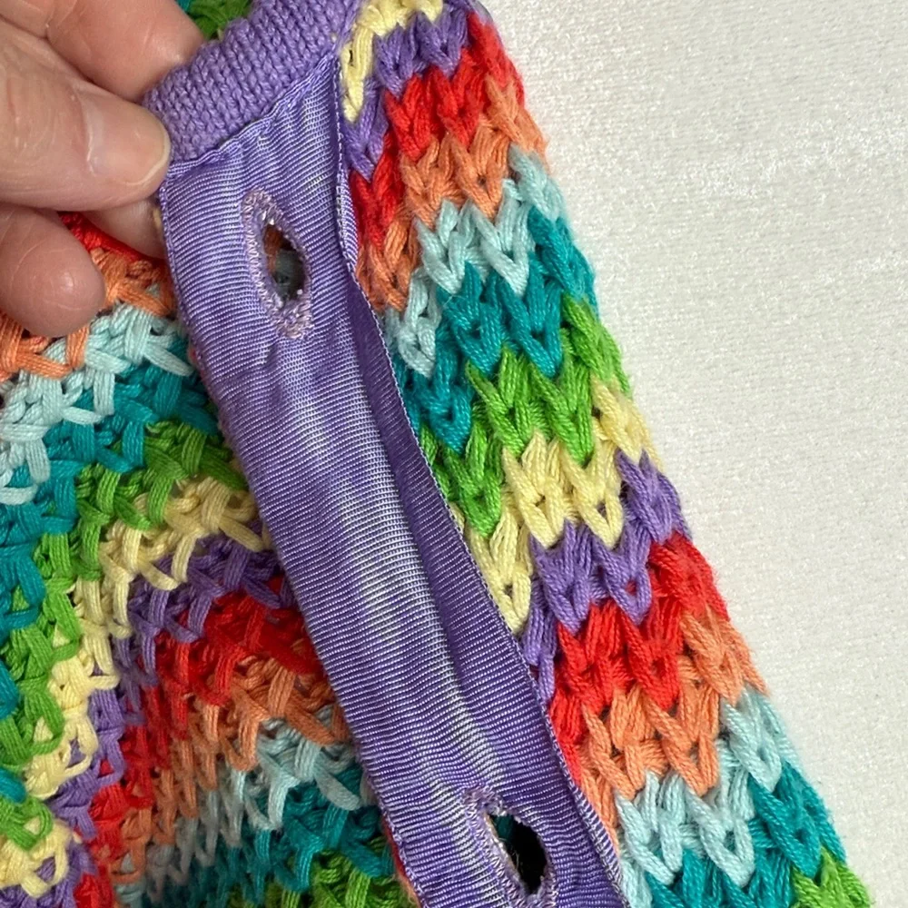 Vintage 80s Sweater Cute Rainbow Stripe 100 per cotton cardigan.  FAB! Large - Picture 7 of 9